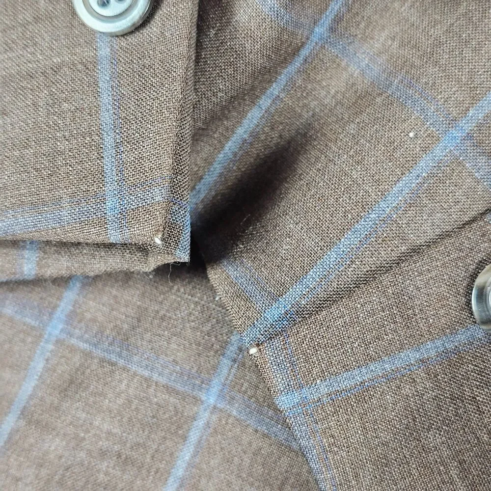 Samuelsohn Sport Coat Blazer Mens 42L Brown Greenwich Italian Wool Windowpane